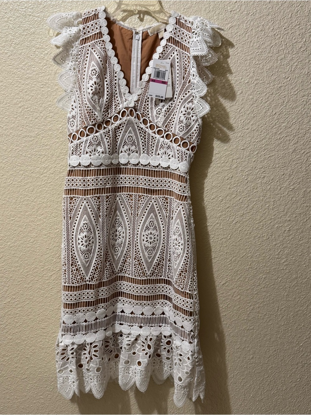 MICHAEL Michael Kors White Crochet Lace Dress with Tan Lining XXS